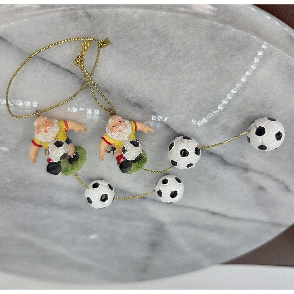 Soccer Santa Christmas Ornaments Soccer Balls Set of 2 Hanging Resin Figurines